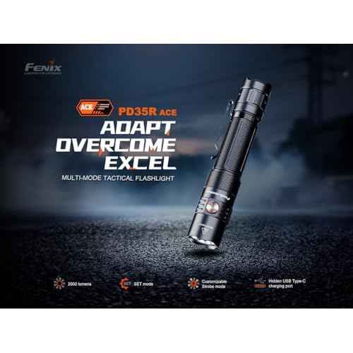 Fenix PD35R ACE 2000 Lumens Multi-Mode USB-C Rechargeable Tactical Flashlight with Customizable Output Level Selections and Lumentac Organizer
