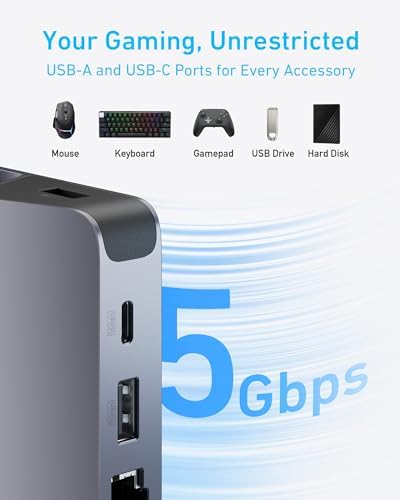 Anker Docking Station for Steam Deck/ROG Ally 6-in-1 Steam Deck Dock USB C Hub with HDMI 4K@60Hz 1Gbps Ethernet &amp Mac Book Pro Charger 100W USB C Charger Anker Compact and Foldable Fast Charg