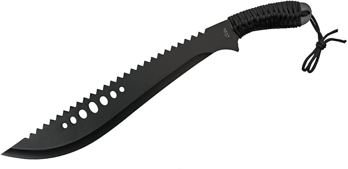 Szco Supplies 21” Full-Tang Curved Sawback Machete with Cord-Wrapped Handle, 420 Stainless Steel Blade, and Nylon Sheath for Camping, Hiking, and Survival