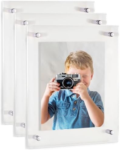 ArtToFrames 12x36 Inch Double Panel Floating Acrylic Picture Frame (Full Frame is 16x40) comes with Chrome Standoff Hardware, Made in the USA, 3 Pack