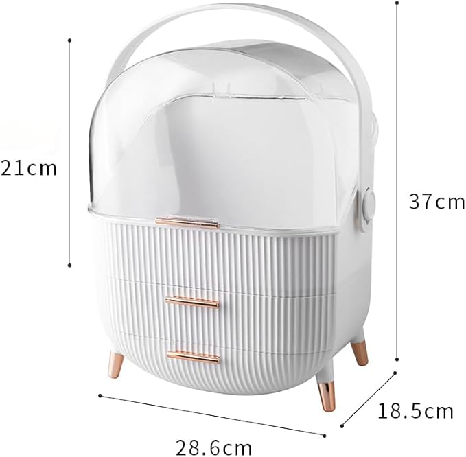 Makeup Storage Organizer for countertop，Cosmetics Display Case with 2-Layer Storage Box and Transparent Cover, Keep Bedroom Vanity Organizer Clea, Milky white