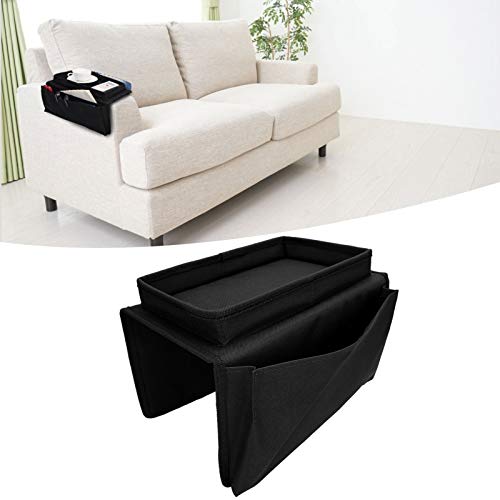 Sofa Armrest Organizer with Cup Holder Tray,4 Pockets Armchair Caddy Bedside Storage Pockets Bag 11.8x7.1x7.1inch TV Remote Control Organizer Armchair Couch Bag (Black) - color: Black