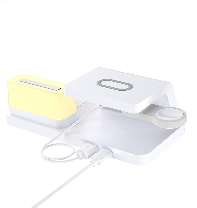 IHAO 3in1 Multifunctional Foldable Wireless Charging Station with LED Ambient Night Light Fast QC3.0 Charger for Phone iWatch Headphone Space-Saving Auto-Shutoff &amp Overcharge Protection-Black
