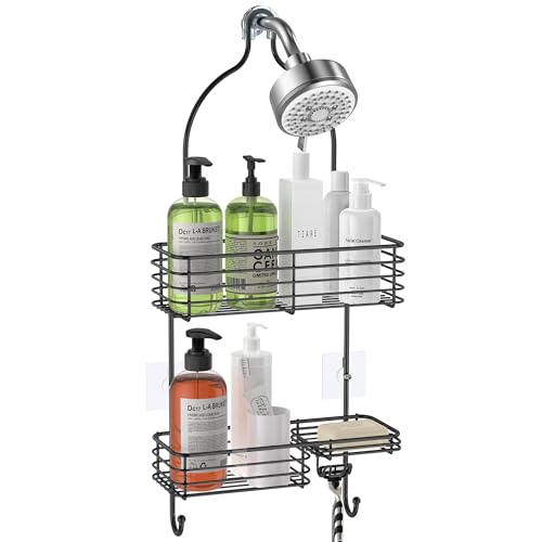 SMARTAKE Hanging Shower Head Caddy, Rustproof Bathroom Shower Shelf Organizer, SUS201 Stainless Steel Over The Storage Rack, for Toilet, Bathroom, Black - color: 02-Black