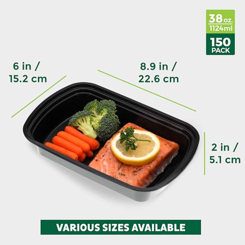 Freshware Meal Prep Containers [150 Pack] 1 Compartment Food Containers with Lids, Bento Box, Stackable, Microwave/Dishwasher Safe (38 oz) - size: 38OZ-150PK