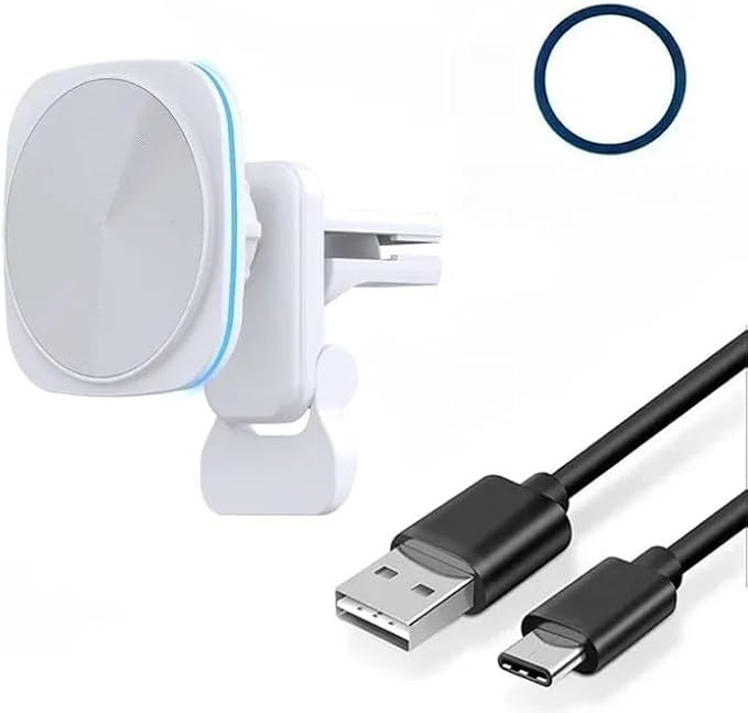 RGB LED Magnetic Wireless Charger Car Phone Holder Stand Car Mount for iPhone 17 16 15 14 16 12 Pro Max Car Fast Charging Station (White with Cable)