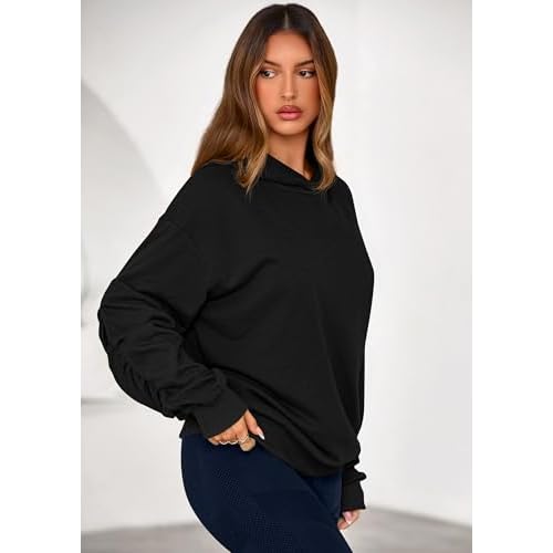 PRETTYGARDEN Hoodies for Women Oversized Pullover Sweatshirts 2025 Ruched Long Sleeve Casual Tops Fall Fashion Y2K Clothes