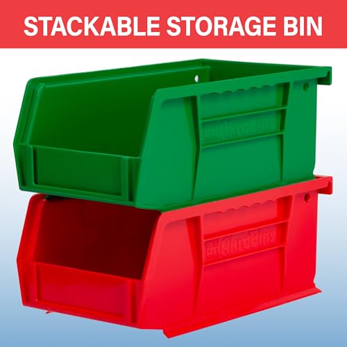 Akro-Mils 30220 AkroBins Plastic Storage Bins, Space-Saving Stackable Bins for Garage, Pantry, Craft Organization, 7" x 4" x 3", Red, 24-Pack - color: Red