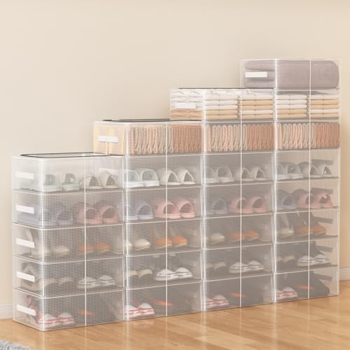 Stackable Storage Boxes with Clear Lids, 15.8-Inch Closet Storage Container with Metal Frame for Shoe, Boot, ﻿Sneaker (2 Pack, 19Qt, 15.8x11.8x6in) - style: 2 Pack