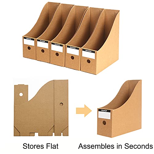 Foldable Desk File Holder Organizer Sturdy Cardboard Magazine Storage Box Document Rack with Blank Label Stickers for Home School Office (15, Brown) - color: Brown