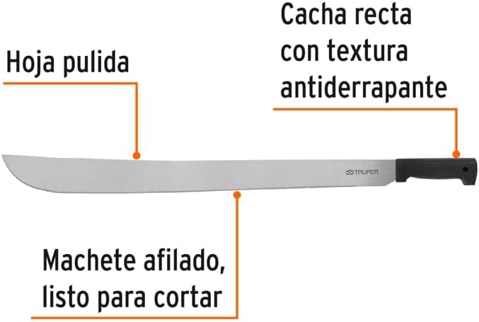 TRUPER T-460-26B Black Handle Machetes, Rivetless 26" (66cm)