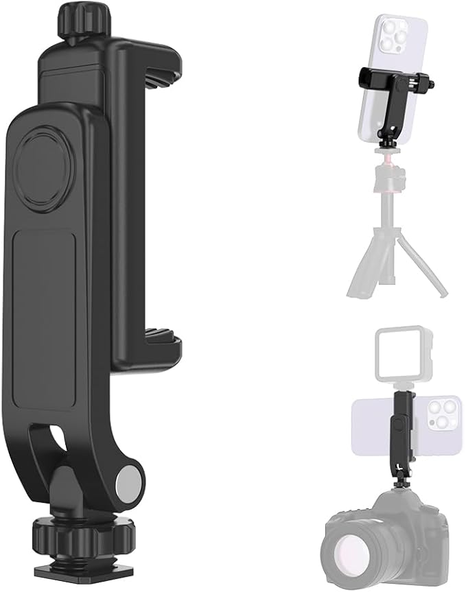 Flexible Phone Tripod Mount Adapter, Universal Smartphone Mount Adapter, Camera Cold/Hot Shoe Phone Tripod Holder for iPhone 17/16/15/14, Samsung Pixel Canon Nikon DSLR and More Cameras