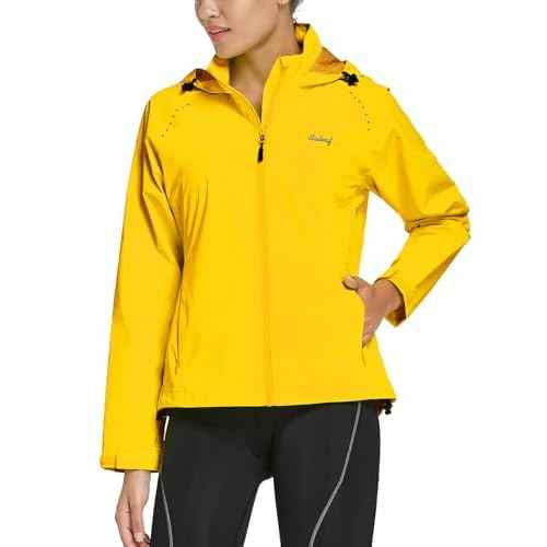 baleaf Women's Rain Jackets Waterproof Windbreaker Packable Running Lightweight Cycling Jacket Reflective Hooded