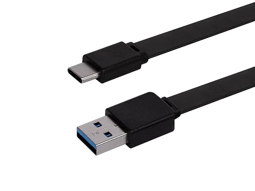 Monoprice Flat USB Type-C to Type-A 3.2 Gen1 Charge and Sync Cable - 5Gbps 3 Amp Charging Reversible Connector Resists Tangling Compatible with USB Type-C Devices 6 Feet Black