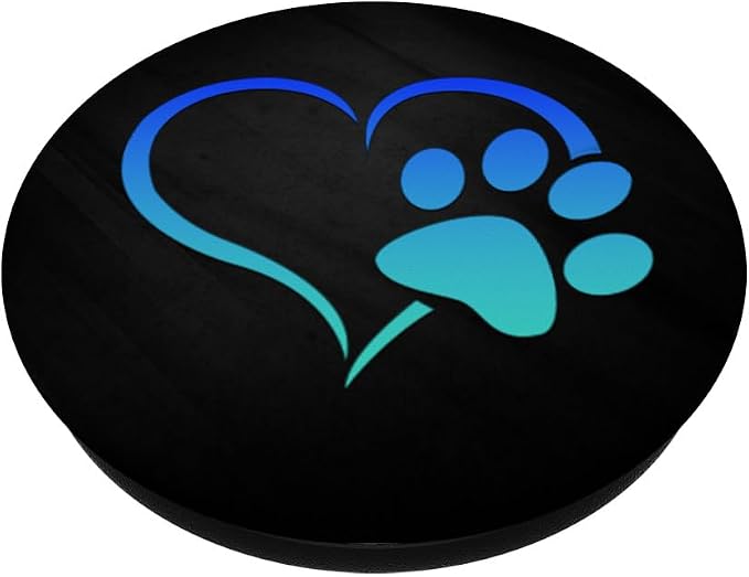 Turquoise Teal Blue Color Dog Paw Print Heart On a Black PopSockets Adhesive PopGrip