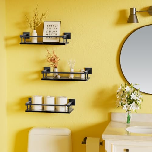 Alise Glass Shelves for Bathroom Wall, Tempered Glass Bathroom Shelf Wall Mounted, Modern Space Saving Floating Shelves 12 inch, Matte Black - color: Matte Black, size: 12 inch