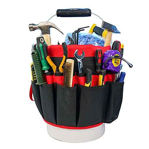 MELOTOUGH Bucket Tool Organizer With 35 Pockets Fits to 3.5-5 Gallon Bucket (Red)