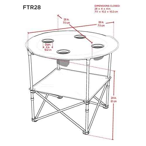Rio Brands 28" Round Lightweight Fabric Portable Folding Beach Table with Cupholders, Blue