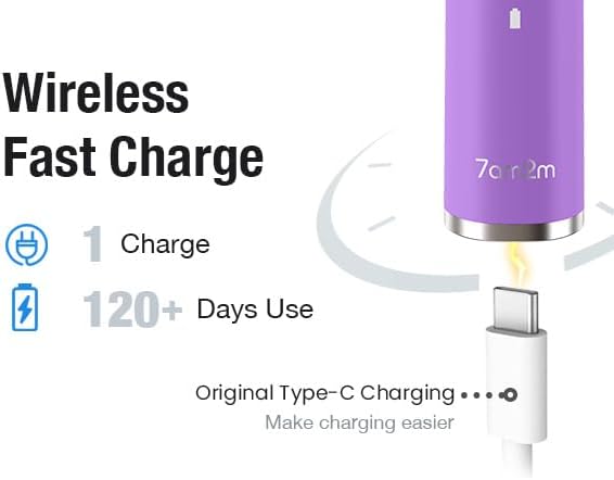 7AM2M Ultrasonic Electric Toothbrush with 6 Brush Heads for Adults&Kids, Type C Rehargeable, One Charge for 120 Days, 5 Modes&40000VPM Powered Toothbrush, 2 Minutes Built in Smart Timer (Purple)