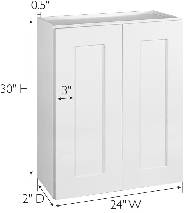 Design House Brookings Shaker Fully Assembled Wall Kitchen Cabinet W2430, 24 W x 12 D x 30 H, Painted White, Solid Wood, Design House, 613521