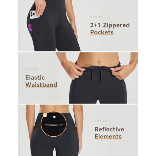 baleaf 25''/30'' Women's Fleece Lined Leggings Water Resistant High Waist Winter Running Hiking Pants Zipper Pockets