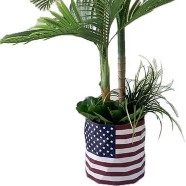Deluxe 78" Golden Cane Palm Artificial Tree + Premium Fiddle Leaf Foliage in 8" Base + 12" Plant Pot Skirt + Bonus USA Flag Style Pot Pant