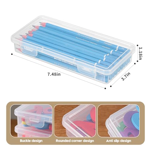 10 Pack Clear Plastic Pencil Case Pouch Box - Stackable Storage Organizer with Snap Lid for Pens, Markers, Beads, Jewelry, Stickers, Art Supplies, School Office Hobby Use, Rectangular Flat - size: Clear Rectangular Flat - 10 Pack
