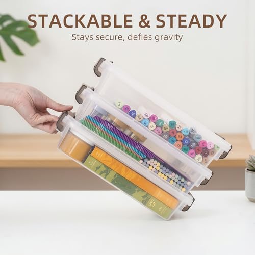 Citylife 3 PCS Plastic Storage Bins with Latching Lids Portable Project Case Clear File Box Stackable Storage Containers for Organizing B5 Paper, Photo, Document, Scrapbook - size: 3.3QT, style: 3 PCS