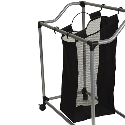 Household Essentials Triple Laundry Sorter with Wheels, Tapered Metal Frame, Removable Polyester Bags, Ventilated, Smooth Rolling Casters, Great for Sorting Laundry Large