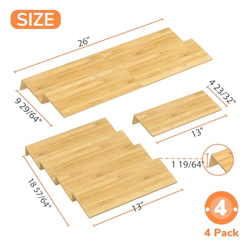 AMBIRD Bamboo Spice Drawer Organizer with Non-slip Mat, 4 Tier Jar Spice Rack Tray 13'',Seasoning Organizer for Kitchen,Cabinet,Drawers,Countertop - size: 4 Pcs x 13'' W, style: Natural