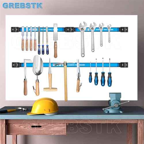 GREBSTK 24 IN Magnetic Tool Holder Strip Heavy Duty Magnetic Tool Bar Metal Tool Organizer Rack with Mounting Screws, 4PCS