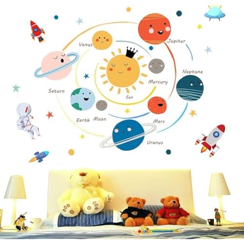 Planets Wall Sticker Solar System Wall Decals Children Wall D?cor Removable Art Decor Space Decoration for Boys Girls Bedroom Wall Decals