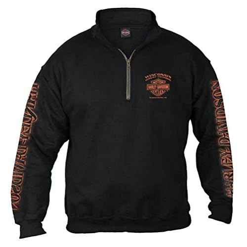 Harley-Davidson Men's Eagle Piston 1/4 Zip Cadet Pullover Sweatshirt - Black