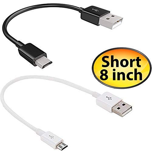 Short MicroUSB Cable Compatible with Your Kyocera Hydro Wave with High Speed Charging 2 Pack. (1Black1White 20cm 8in)