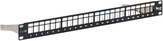 ICC 24-Port Blank Keystone Shielded 1U Patch Panel with 19” Rackmount Housing and Cable Support Bar for Slim Profile Keystone Jacks (Sold Separately), Protects Against EMI, UL Listed, IC107PPS6A