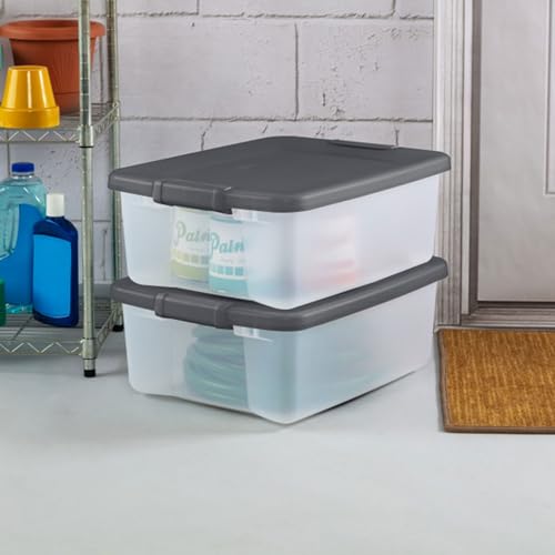 Sterilite 18-Pack Plastic Storage Bins w/ Lids, Shelf Totes Clear Containers, 25 Qt, Gray - size: 25 Quart Tote, style: 18 Pack