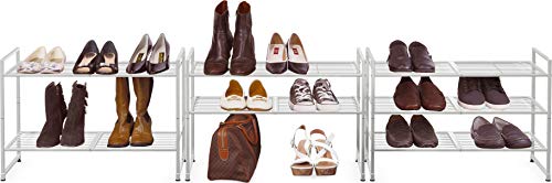 Simple Houseware 3-Tier Stackable Shoes Rack Storage Shelf, Silver - color: Silver, style: Wired Grid Panel