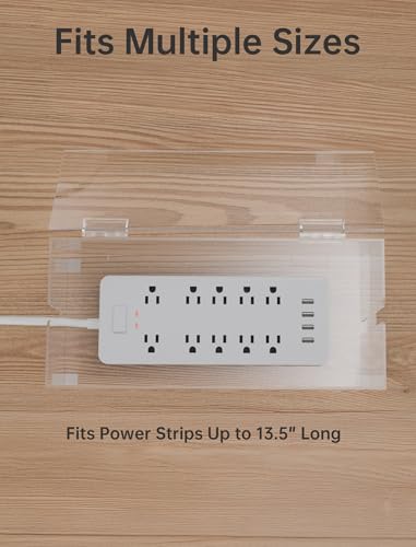 NiHome Large Clear Acrylic Cable Management Box, Power Strip Organizer with Ventilated Cover and Silicone Feet, Includes Reusable Ties, Transparent Cord Hider for Desk and Floor