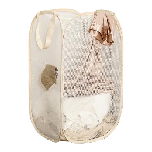 Pop Up Laundry Basket Folding Laundry Hamper Mesh Hamper Storage Bin for College Dorms, Travelling, Crusing, Camping, Beige - color: Beige