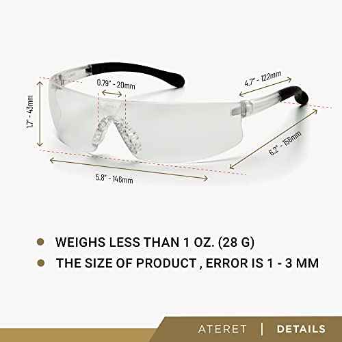 ATERET Protective Polycarbonate Safety Glasses w/TPR Coated Temples & Anti-Slip Nose Piece For Eyes Safety Protection