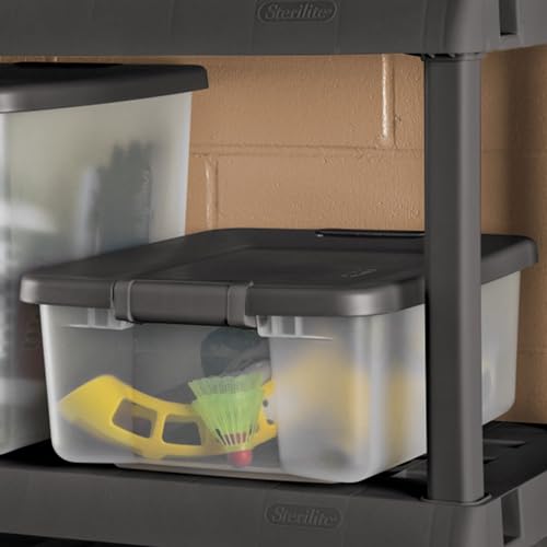 Sterilite 18-Pack Plastic Storage Bins w/ Lids, Shelf Totes Clear Containers, 25 Qt, Gray - size: 25 Quart Tote, style: 18 Pack
