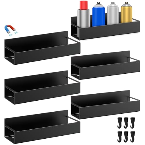 6 Pcs Magnetic Spray Can Holder, Magnet Toolbox Holder, Wall Mounted Spray Bottle Rack, Mechanic Paint Can Organizer, Tool Box Storage Rack for Garage Home Workspace (Black)