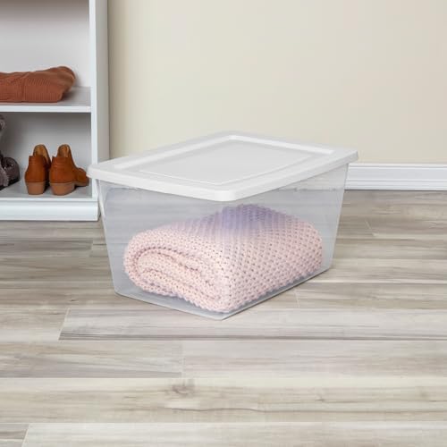 Sterilite 6 Pack Storage Boxes, Clear Plastic Stackable Containers, Lightweight Home Organizers with Snap Lids, 58 Quart, White - size: 58 Quart, style: 6 Pack