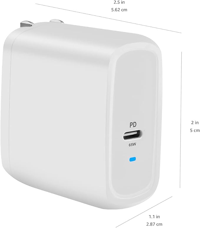 Amazon Basics 68W Two-Port GaN Wall Charger with 1 USB-C (60W) &amp 1 USB-A Ports (18W) with PD for Laptops Tablets &amp Phones (iPhone 16/15/14/13/12/11/X iPad MacPro Samsung More) Non-PPS B