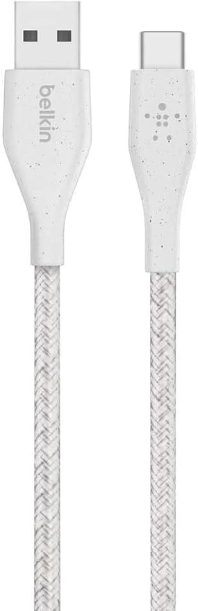 Belkin DuraTek Plus USB C to USB Cable - USB-A Cable W/Leather Strap - Ultra-Strong Charging Cable W/Flexible Insulation - Compatible W/iPads Samsung Galaxy Google Pixel &amp More - 4ft (White)