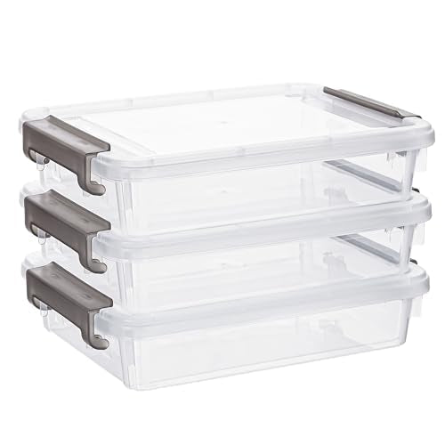 Citylife 3 PCS Plastic Storage Bins with Latching Lids Portable Project Case Clear File Box Stackable Storage Containers for Organizing B5 Paper, Photo, Document, Scrapbook - size: 3.3QT, style: 3 PCS