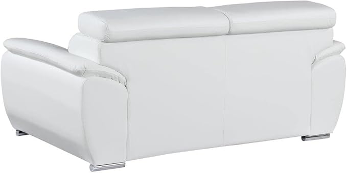 Blackjack Furniture 4571 Veal Collection Modern Genuine Leather Loveseat with Adjustable Headrest, Sturdy Wood Frame and Stainless Steel Legs, Stylish Living Room Love Seat, White