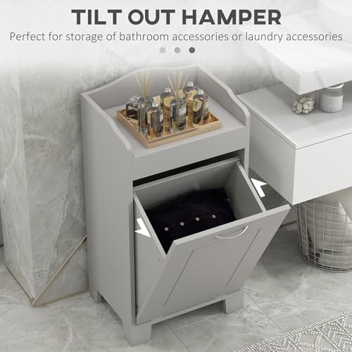 HOMCOM 31" Tilt Out Laundry Hamper, Free Standing Home Organizer Hamper, Bathroom Storage Cabinet, Gray