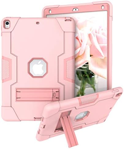 Dteck for iPad Air 3rd Gen (2019) / iPad Pro (2017) Case 10.5 Shockproof Protective Case with Kickstand Hard Plastic Shell 3-Layer Protection Drop Proof Sturdy Rugged Tablet Cover (Aqua+Rose)