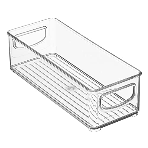 mDesign Plastic Bathroom Storage Container Bins w/ Handles - Closet, Cabinet, Vanity, Cupboard Shelf Organization, Hair Tools Accessory Organizer - Ligne Collection; Clear, 10x4x3 (Pack of 1) - size: 10 x 4 x 3 (Pack of 1)